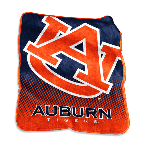 Auburn Raschel Throw blanket by Logo Brands, soft and plush with Auburn team logo and vibrant orange and navy colors.
