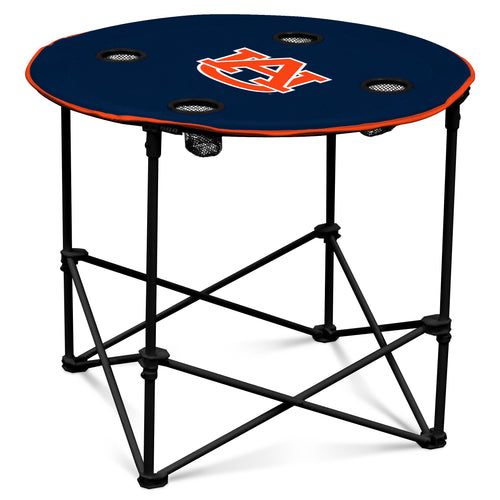 Auburn round wooden table by Logo Brands, showcasing a smooth polished surface and sturdy wooden legs in a modern furniture design.