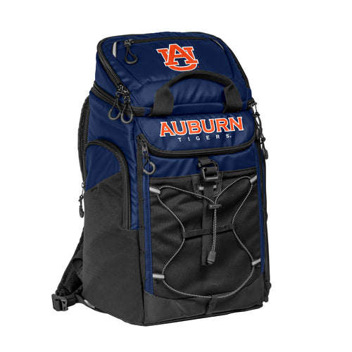 Auburn 26 Can Backpack Cooler by Logo Brands showing insulated cooler with adjustable straps and Auburn team logo on front