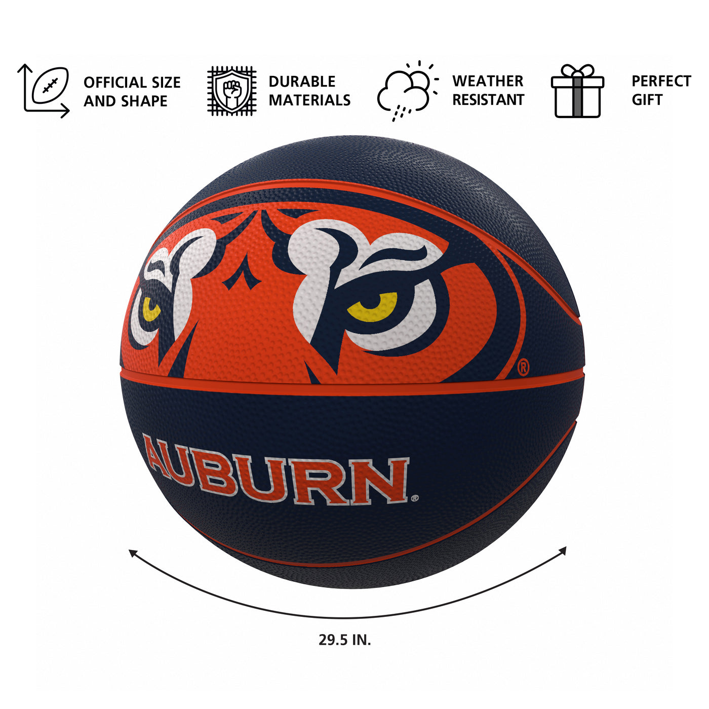Auburn Mascot Official-Size Rubber Basketball - Logo Brands
