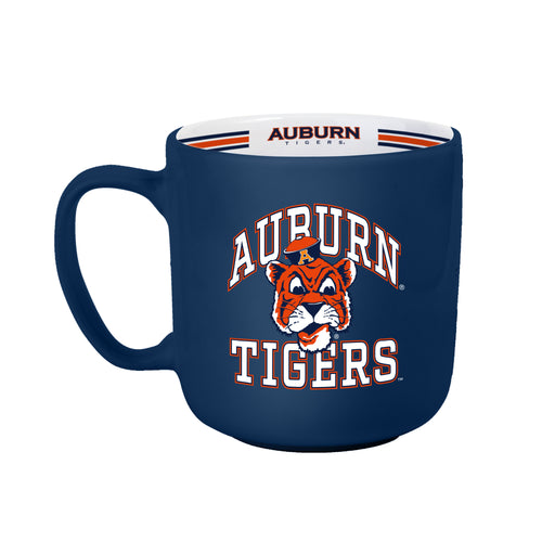 Auburn 15oz Stripe Mug from Logo Brands, ceramic drinkware with red and white stripes, suitable for coffee or tea.