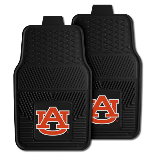 Auburn University logo vinyl car mat set with two auto mats featuring orange and navy colors and Auburn branding.
