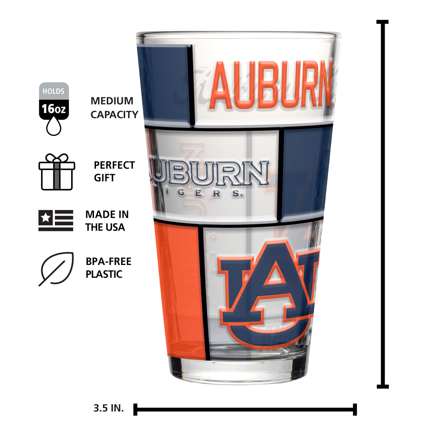 Auburn 16oz Quilted Stained Pint Glass
