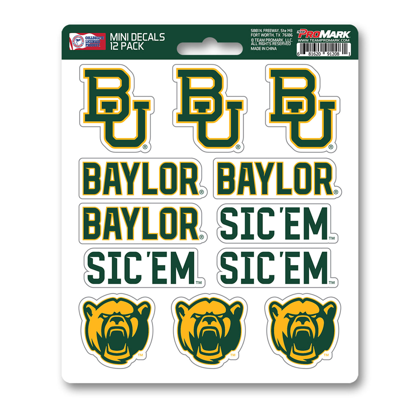 Baylor University Mini Decal 12-pk