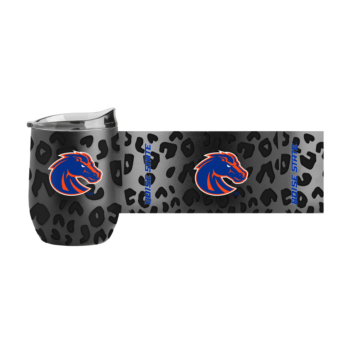Boise State Leopard 16oz Black Powdercoat Curved Beverage