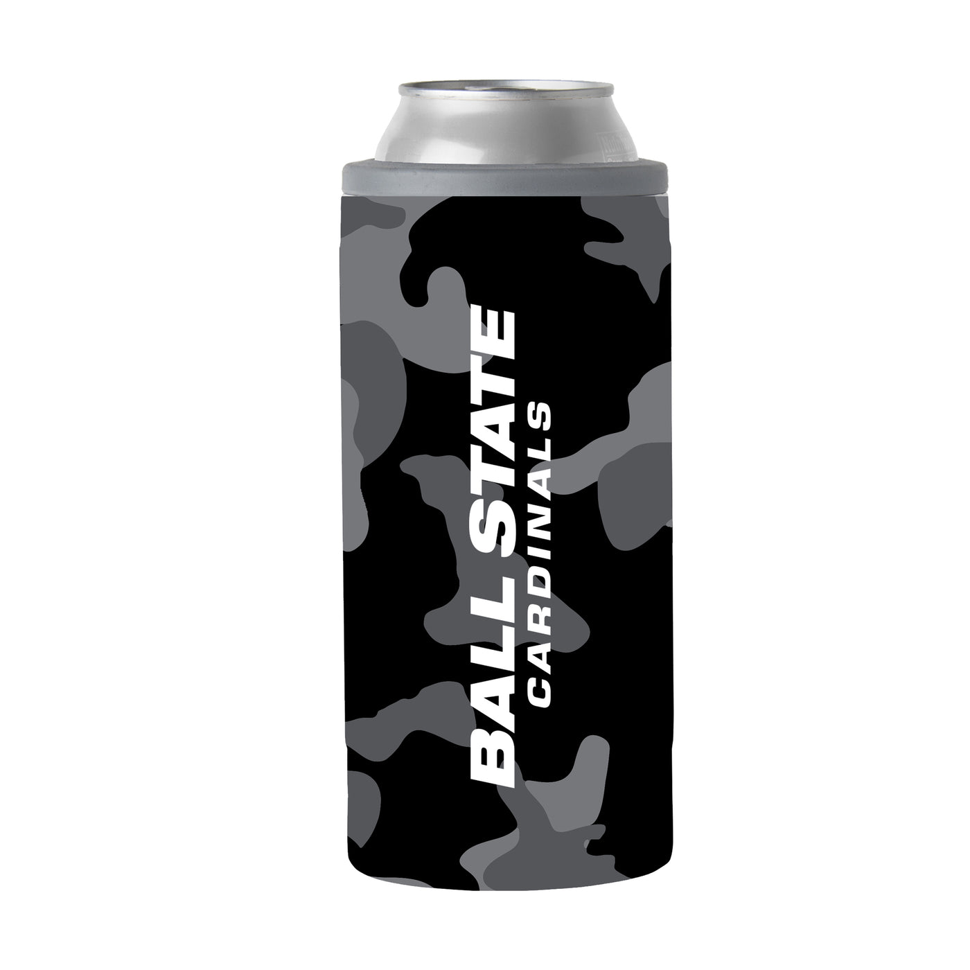 Ball State Black Camo 12oz Slim Can Coolie