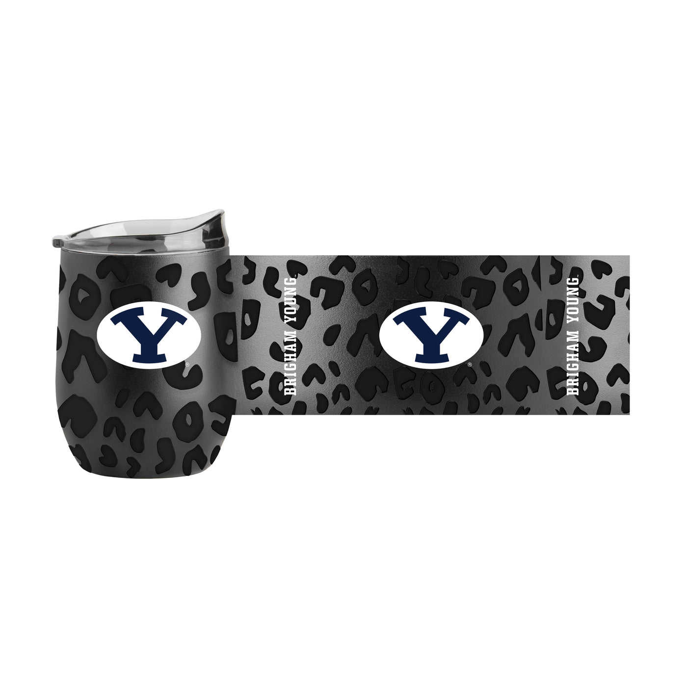 BYU Leopard 16oz Black Powdercoat Curved Beverage