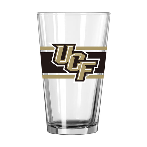 Central Florida 16oz stripe pint glass by Logo Brands, clear glass with blue and white stripe design, perfect for beverages.