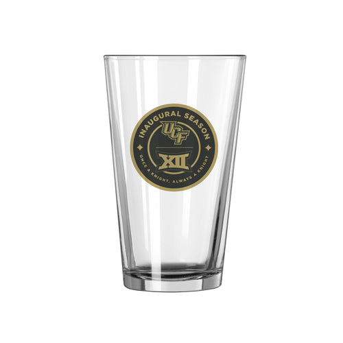 16oz pint glass featuring Central Florida BIG12 inaugural season logo, made by Logo Brands, with vibrant team graphics.