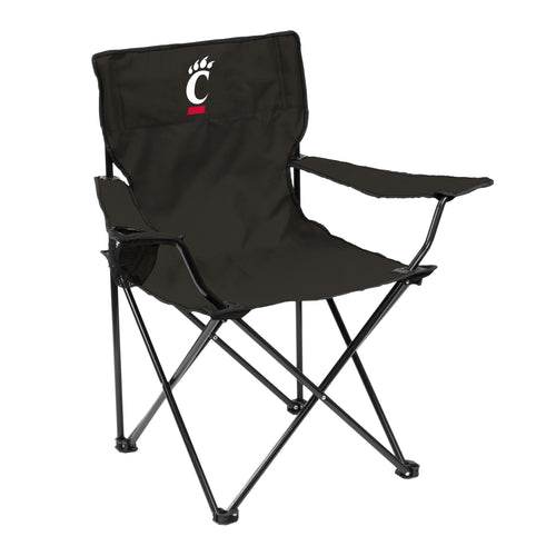 Cincinnati Quad Chair by Logo Brands, foldable outdoor furniture with team logo, black frame and fabric seat and backrest.