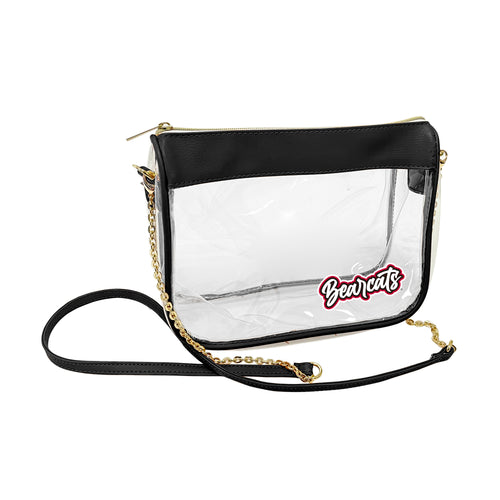 Cincinnati Hype clear bag by Logo Brands showing transparent design with team logo and handles for sports events.
