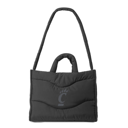 Black Cincinnati Wave Puff Tote bag by Logo Brands with padded handles and spacious interior for everyday use