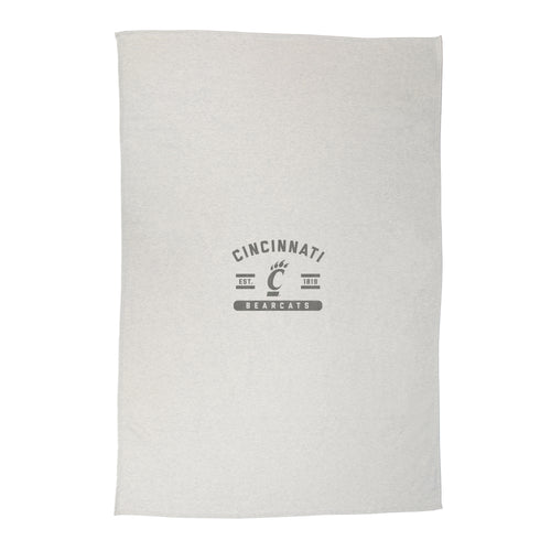 Cincinnati Oatmeal Sweatshirt Blanket by Logo Brands, cozy fleece blanket with Cincinnati sports team logo and oatmeal color.