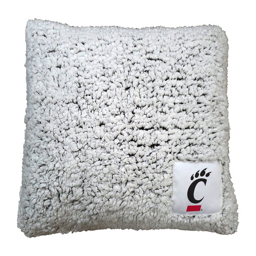 Cincinnati Frosty throw pillow by Logo Brands featuring a team logo on a cozy blanket-style cushion.
