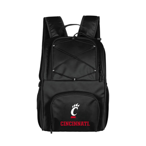 Cincinnati 24 Can Flex Backpack Cooler by Logo Brands showing a black insulated cooler backpack with adjustable straps.