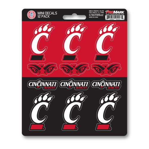Set of 12 University of Cincinnati mini decal stickers featuring the Cincinnati Bearcats logo, ideal for decorating.