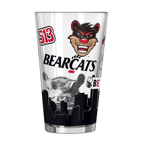 Cincinnati 16oz Native Pint Glass from Logo Brands, clear drinkware with Cincinnati logo and native design, suitable for beverages