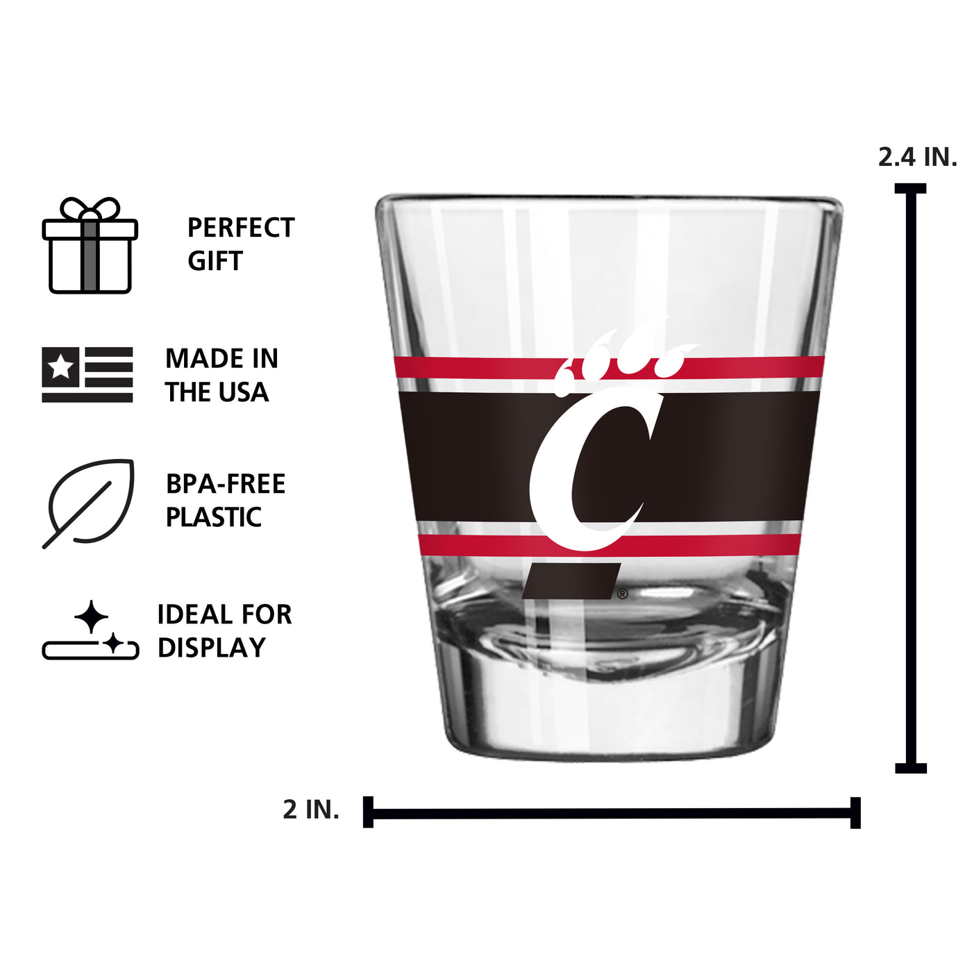 Cincinnati 2oz Stripe Shot Glass - Logo Brands
