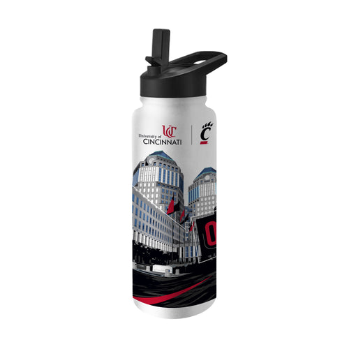 Cincinnati 34oz Day Quencher water bottle by Logo Brands, clear plastic drinkware with team logo and large capacity for hydration.