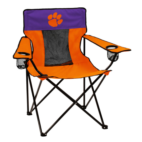 Clemson Elite chair by Logo Brands, navy blue furniture with Clemson logo, comfortable sports-themed seating for fans.
