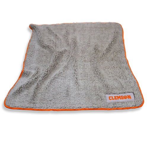 Clemson Frosty Fleece blanket by Logo Brands featuring Clemson Tigers logo and team colors, soft and cozy for fans.