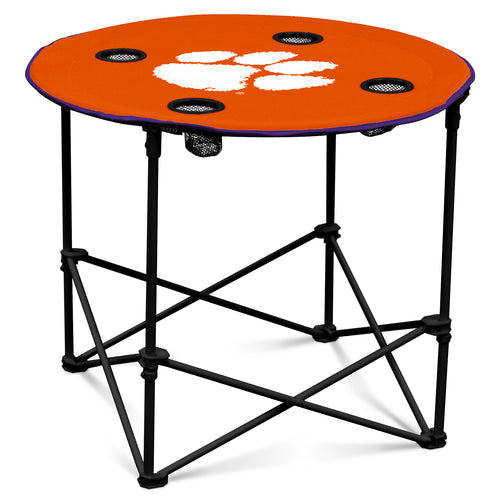 Clemson Round Table by Logo Brands, wooden furniture piece with Clemson team logo design, suitable for living or game room use