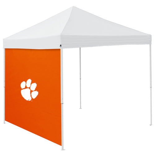 Clemson Orange 9x9 side panel for shelter, made by Logo Brands, showing the bright orange fabric and secure attachment points.
