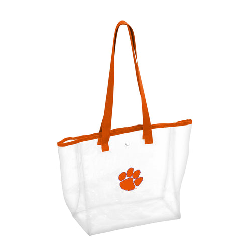 Clemson PVC stadium tote bag with team logo, durable black material, and spacious design for carrying essentials.
