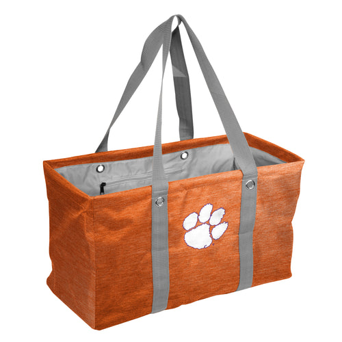 Clemson Crosshatch Picnic Caddy bag by Logo Brands with multiple compartments and carrying handle, designed for outdoor picnic use.