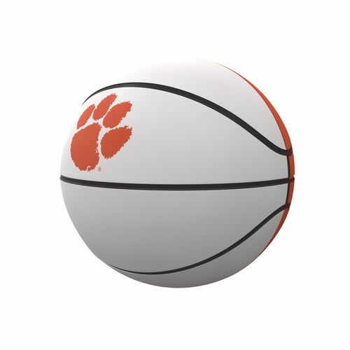 Clemson mini-size autograph basketball by Logo Brands, featuring signature inscriptions and orange and black design for recreation use.