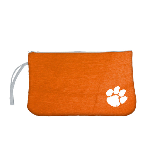 Clemson Crosshatch Wristlet bag by Logo Brands with textured crosshatch pattern and wrist strap, suitable for carrying essentials.