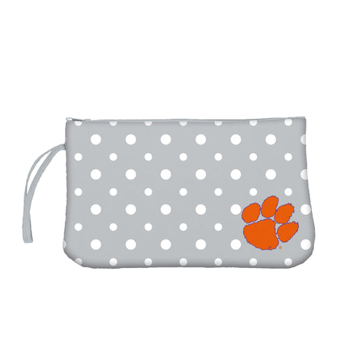 Clemson Dot Wristlet bag by Logo Brands featuring a Clemson team logo design on a stylish, compact accessory.