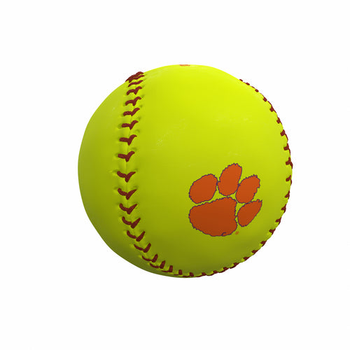 Clemson softball by Logo Brands, soft recreation ball with orange and purple design, suitable for casual play and practice.