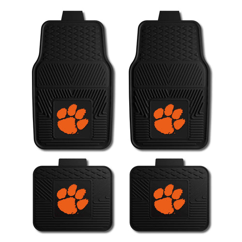Clemson University 4-piece vinyl car mat set by Logo Brands, featuring Clemson logo and university colors for auto interior protection.