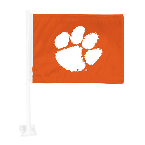 Clemson University car flag by Logo Brands, auto flag with Clemson Tigers logo, attached to a vehicle for showing school spirit