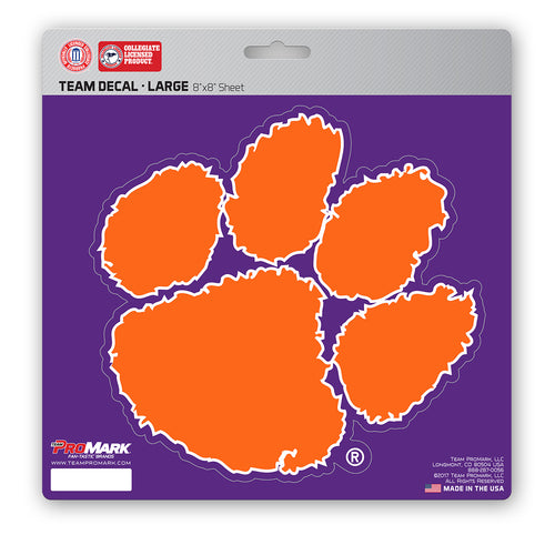 Large Clemson University decal by Logo Brands featuring the university logo and mascot in vibrant colors.