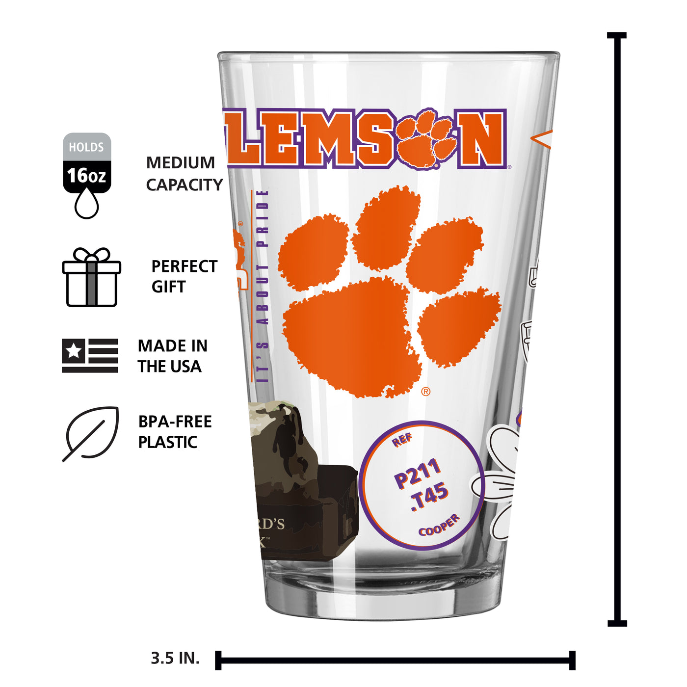 Clemson 16oz Native Pint Glass