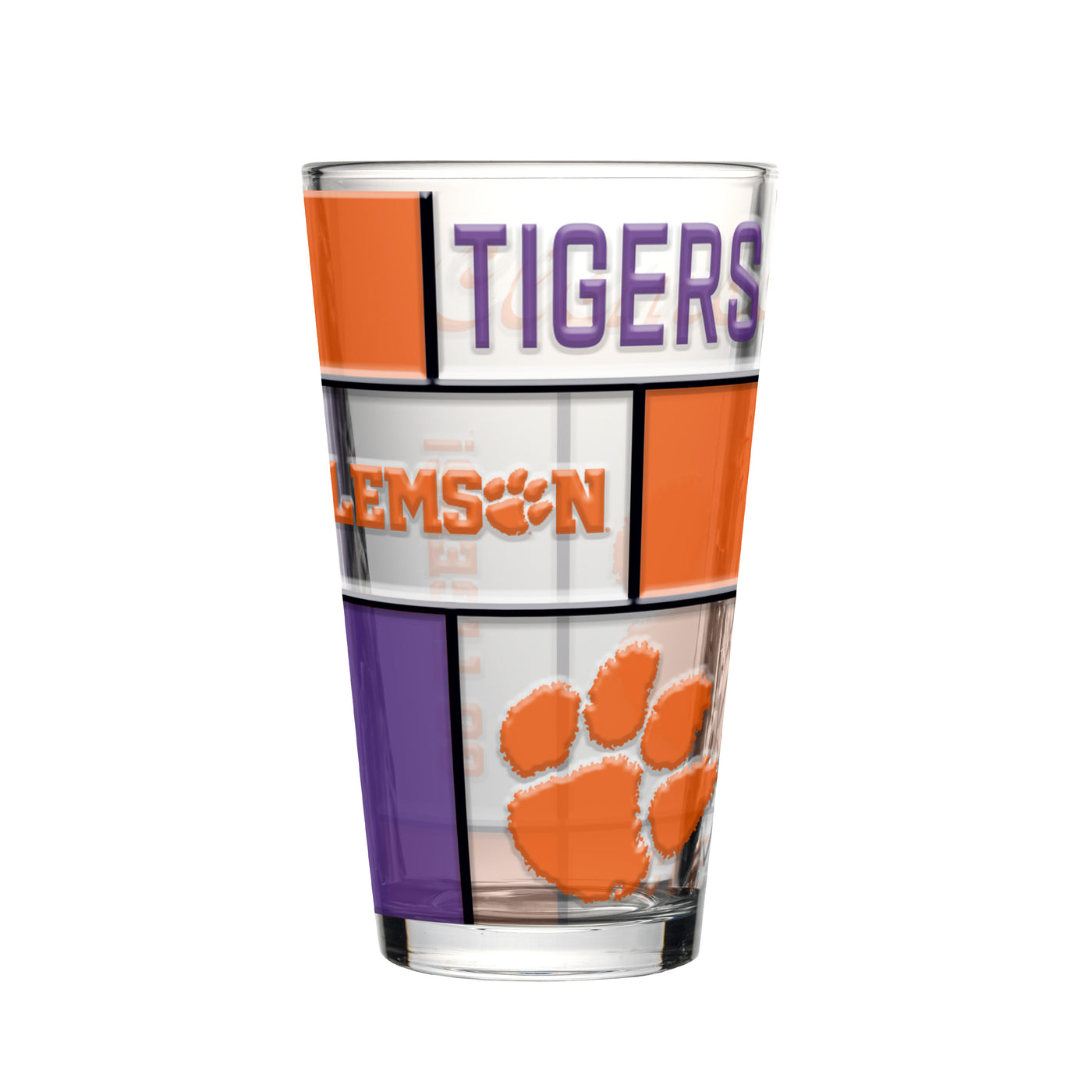 Clemson 16oz Quilted Stained Pint Glass
