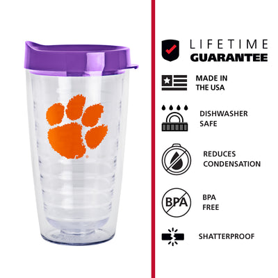 Clemson 16oz Flipside Dbl Wall Clear Tumbler