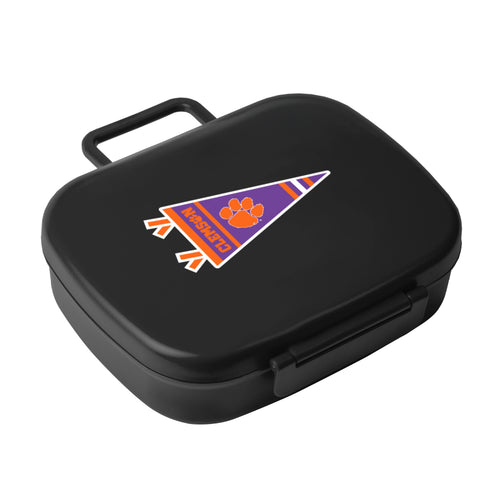 Clemson Travel Pennant Lunch Box cooler by Logo Brands, black with Clemson pennant design, ideal for carrying meals.