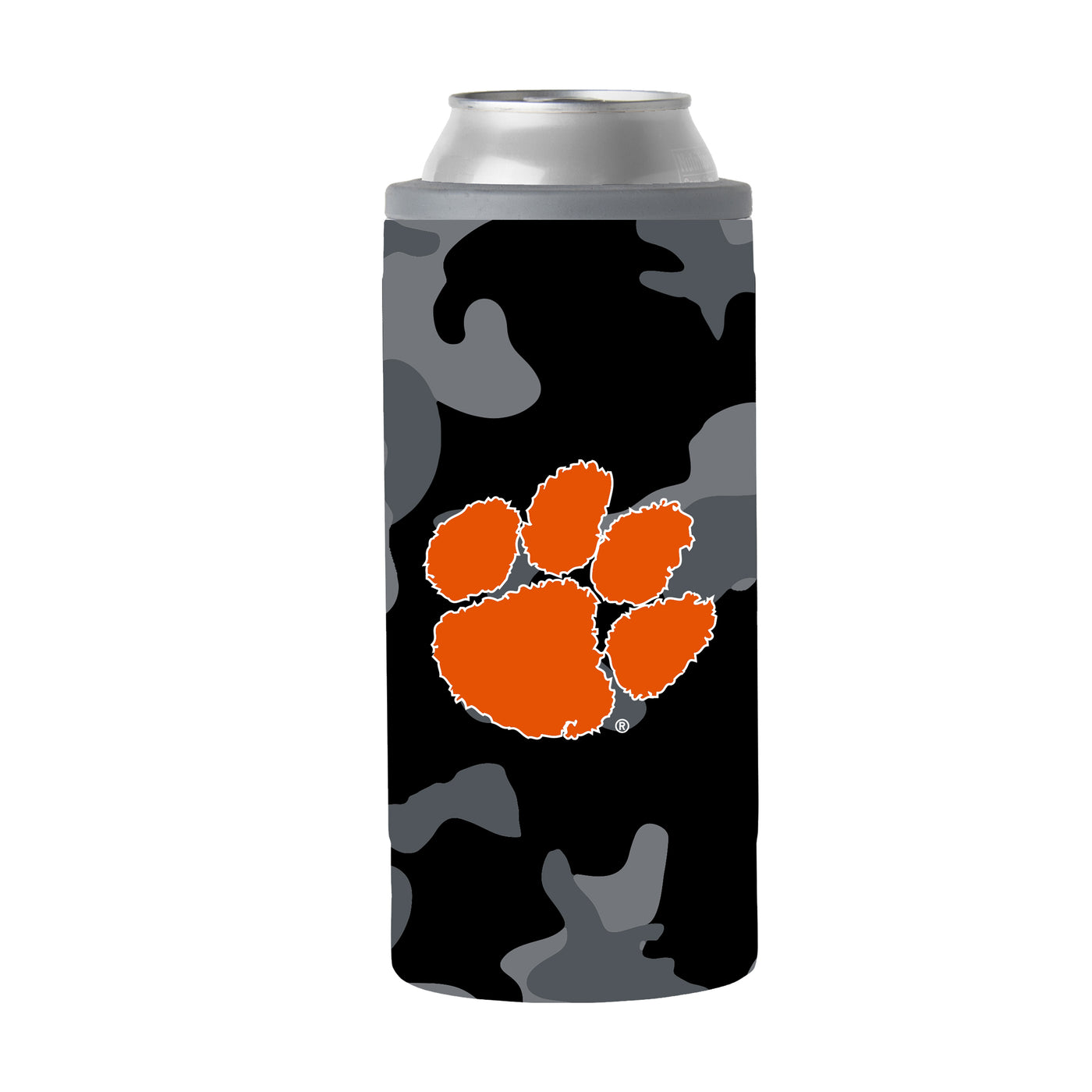 Clemson Black Camo 12oz Slim Can Coolie