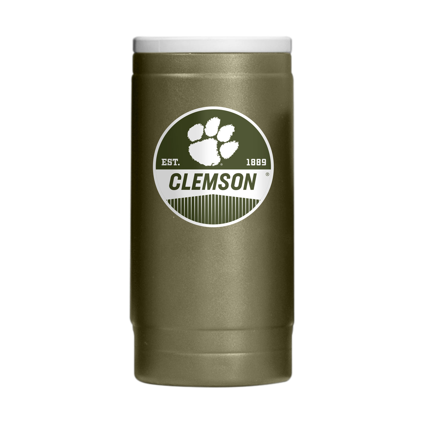 Clemson  Badge Powder Coat Slim Can Coolie