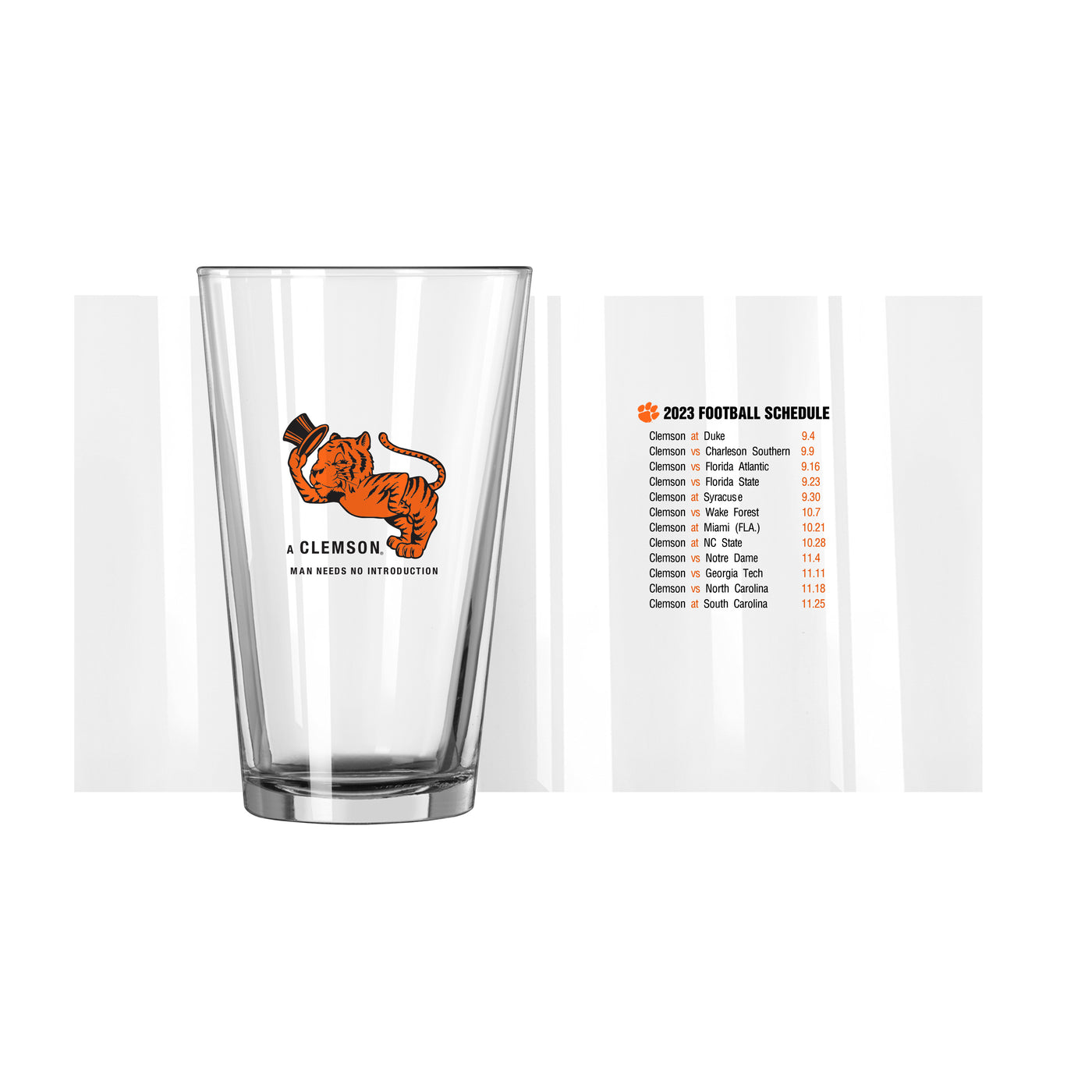 Clemson Vault 2023 Football Schedule 16oz Pint Glass