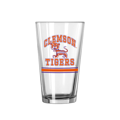 Clemson Vault 16oz Archway pint glass by Logo Brands, clear drinkware with Clemson University logo and arch design.