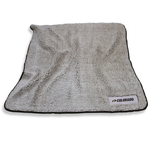 Colorado Black Frosty Fleece blanket with combo logo from Logo Brands, soft fleece material with printed logo design.
