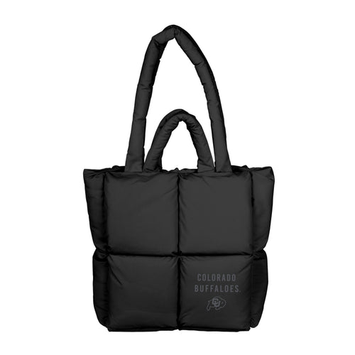 Black puff tote bag by Logo Brands featuring a spacious design and durable handles, perfect for daily use.