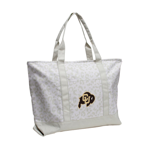 Leopard pattern tote bag from Logo Brands featuring sturdy handles and spacious interior, perfect for everyday use.