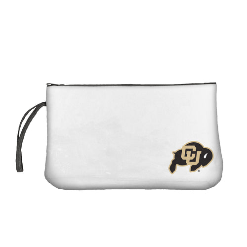 Colorado Clear Wristlet bag by Logo Brands featuring transparent material and a wrist strap for easy carrying.