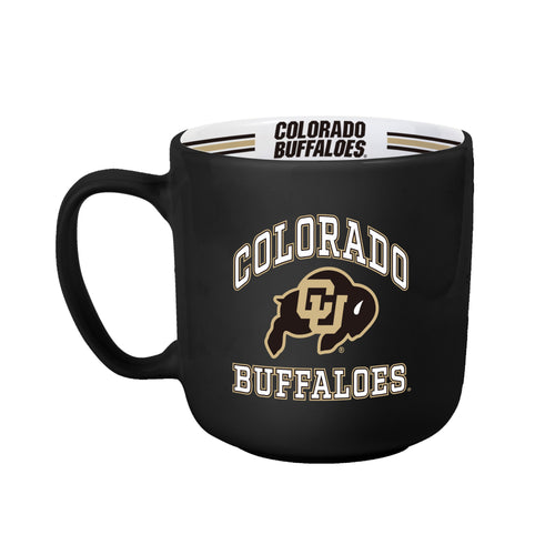 Colorado 15oz Stripe Mug by Logo Brands, ceramic drinkware with blue and white stripes, perfect for coffee or tea.