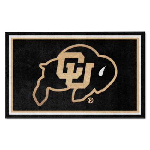 University of Colorado 4x6 logo rug featuring school colors and emblem, perfect for dorms or game rooms.